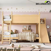 Bellemave® Full over Full Bunk Bed with Storage Shelves,Solid Wood Bed with Slide & Ladders, Low Profile Design - Bellemave