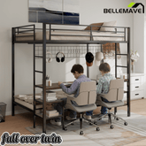 Bellemave® Full Over Twin Bunk Bed with Desk, Shelves & Charging Station - Bellemave