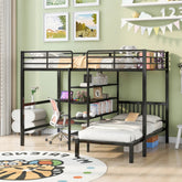 Bellemave® Full Over Twin Metal Bunk Bed with Built - in Desk, Shelves and Ladder - Bellemave