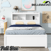Bellemave® Full Size Bed Frame with Drawers & Storage Headboard, Solid Wood Platform Bed with Trundle & USB Ports for Teens, Adults - Bellemave