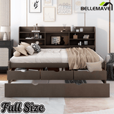 Bellemave Full Size Captain Bed, Full Beds with Trundle & Storage Drawers, Wood Daybed Frame with Bookcase Headboard & Slats Support for Kids Teens, Antique Brown - Bellemave