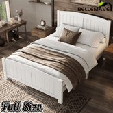 Bellemave® Full Size Farmhouse Bed Frame with Headboard & Footboard, White Mid - Century Modern Platform Bed Full, Vintage Solid Wood Bedframe with Wooden Slats Support, Easy Assembly, Noisy Free, White - Bellemave
