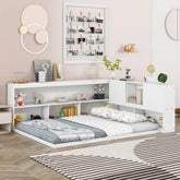 Bellemave® Full Size Floor Bed with L - shaped Bookcases, Sliding Doors,Without Slats - Bellemave