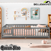 Bellemave® Full Size Floor Bed with Safety Guardrails and Door for Kids, Natural - Bellemave