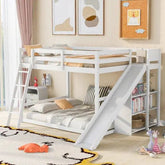 Bellemave® Full Size Floor Bunk Bed with Ladder, Slide and Shelves - Bellemave
