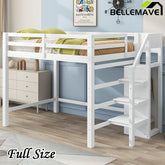 Bellemave® Full Size Loft Bed with Built - in Storage Wardrobe and Staircase - Bellemave