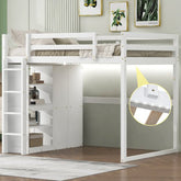 Bellemave® Full Size Loft Bed with Built - in Wardrobe and Storage Shelves, LED Light - Bellemave