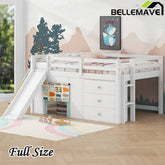 Bellemave® Full Size Low Loft Bed with Slide,Three Storage Drawers and Two Doors - Bellemave