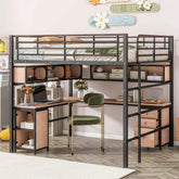 Bellemave® Full Size Metal Loft Bed with Bookcase, Desk and Cabinet - Bellemave