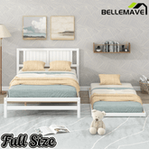 Bellemave® Full Size Platform Bed with Adjustable Trundle Solid Wooden Platform Beds with Headboard & Slat Support, Full Bed Frame for Bed Room, No Box Spring Needed (White) - Bellemave