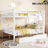 Bellemave® Full Size Rubber Wood Bunk Bed with 2 Drawers, Ladder and Safety Guardrail(Convertible ) - Bellemave