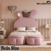 Bellemave® Full Size Upholstered Platform Bed with Cartoon Ears Shaped Headboard and Light, Princess Platform Bed for Girls/Kids, Solid Wood Slats Support (Pink) - Bellemave