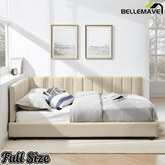 Bellemave® Full Size Velvet Daybed Frame | Channel Tufted Upholstered Corner Bed | Solid Wood Slats | No Box Spring - Bellemave