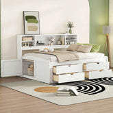 Bellemave® Full Size Wood Daybed with 2 Bedside Cabinets, Upper Shelves and 4 Drawers - Bellemave