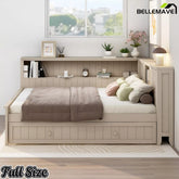 Bellemave® Full Size Wood Daybed with Storage Shelves and Trundle, Solid Wood Daybed Frame - Bellemave