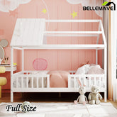 Bellemave® Full Size Wood House Bed with Fence - Bellemave