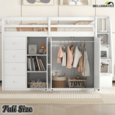 Bellemave® Full Size Wood Loft Bed With Built - in Wardrobes, Cabinets and Drawers, White - Bellemave