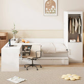 Bellemave® Full Size Wooden Daybed with 6 Drawers, Shelves, Desk and Wardrobe - Bellemave