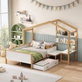 Bellemave® Full Size Wooden House Bed White and Original Wood Color Frame with Drawer - Bellemave