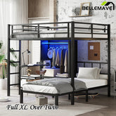 Bellemave® Full XL Over Twin Metal Bunk Bed with Folding Desk and Closet with LED - Bellemave