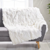 Bellemave® Fur Throw Blanket - 50" x 60" Plush & Glamorous, Ivory/White Decorative Blanket for Sofa & Bed (Dry Clean Only) - Bellemave