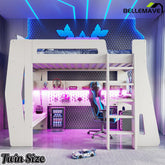 Bellemave® Gaming Loft Bed with Desk and Storage, LED Loft Bed Frame for Teens with Space-Saving Design - Bellemave