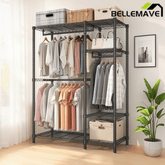 Bellemave® Heavy Duty Garment Rack, Freestanding Closet Organizer, Portable Wardrobe Clothes Rack, Adjustable Wire Shelving Clothes Rack - Bellemave