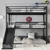Bellemave® Heavy - duty Metal Triple Bunk Bed with Slide and Safety Guardrails - Bellemave
