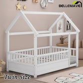 Bellemave® House Floor Bed with House Roof and Fence Guardrails - Bellemave