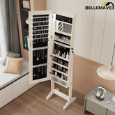 Bellemave® Jewelry Armoire Organizer with Full Length Mirror with stand, Lockable Storage Cabinet, Interior Lighted Mirror, White - Bellemave