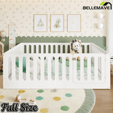 Bellemave® Kids Floor Bed with High Fence & Door, Wooden Montessori Floor Beds with Low - Profile Design - Bellemave