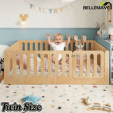 Bellemave® Kids Floor Bed with High Fence & Door, Wooden Montessori Floor Beds with Low - Profile Design - Bellemave