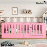 Bellemave® Kids Floor Bed, Wooden Montessori Floor Bed with Fence and Door, Twin Full Queen Size Available, Low Profile Design with No Box Spring Needed - Bellemave