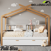 Bellemave® Kids House Bed with Trundle & Wood Storage, Low Bed Frames for Boys & Girls, White - Bellemave