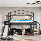Bellemave® Kids Loft Bed with Slide, Storage Shelves & Hanging Rack, Metal Loft Beds Frame with USB Ports & LED Lights - Bellemave