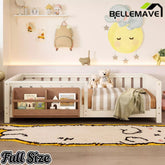 Bellemave® Kids Montessori Floor Bed with Safety Guardrails, Built-in Bookcase & Wooden Slats — Twin, Full, Queen Sizes - Bellemave