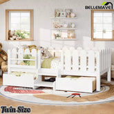 Bellemave® Kids Platform Bed with Guardrail, Bookshelf, Stairs & LED Lights - Bellemave