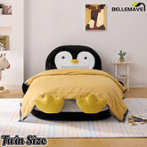 Bellemave® Kids Twin Sofa Bed with Penguin Headboard – Faux Fur Upholstered Daybed for Girls & Boys, Black and White - Bellemave