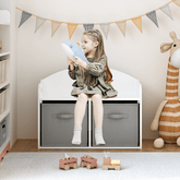 Bellemave® Kids Wooden Toy Box/Bench with Collapsible Fabric Drawers - Bellemave