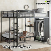 Bellemave® King over Twin XL Metal Bunk Bed with Built - in Wardrobe and Foldable Desk - Bellemave