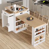 Bellemave® Kitchen Island with Extendable Dining Table, 80.7" Kitchen Storage Islands with Double - Door Cabinet, Power Outlet, 2 Drawers & 2 Open Shelves, Temporary Breakfast Bar - Bellemave