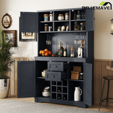 Bellemave® Kitchen Pantry Storage Cabinet with Barn Doors, Microwave Stand, Large Drawers & Shelves for Dining Room, Kitchen(Drak Blue) - Bellemave