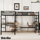 Bellemave® L - Shape Loft Beds with Two Desk Metal Double Twin Size Loft Beds Frame Heavy - Duty Black Corner Twin Bed - Bellemave