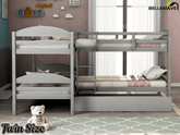 Bellemave® L - Shaped Quad Bunk Bed with Trundle, Twin Over Twin, Gray, 4 Beds - Bellemave