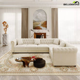 Bellemave® L-Shaped Sleeper Sofa with Pull Out Bed, Convertible Velvet Sectional Couch with Deep Seating and Chesterfield Style - Bellemave