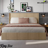 Bellemave® Lift-Top Storage Platform Bed with Fluted Wood Headboard, Hydraulic Lift Bed Frame with Hidden Storage, No Box Spring Required - Bellemave