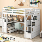 Bellemave® Loft Bed with Desk and Shelves, Two Built - in Drawers, Storage Staircase - Bellemave