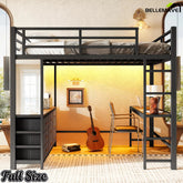 Bellemave® Loft Bed with Desk, Drawers, LED Light, USB and Mirror, Heavy Duty Loft Bed Frame for Teens and Adults - Bellemave