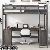 Bellemave® Loft Bed with U - Shaped Desk,Drawers,Full - Length Guardrails,Ladder & Storage Shelves,Antique Brown - Bellemave