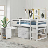 Bellemave® Low Loft Bed with Cabinet and Rolling Portable Desk - Bellemave